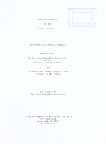 Cover for Faith development in the adult life cycle