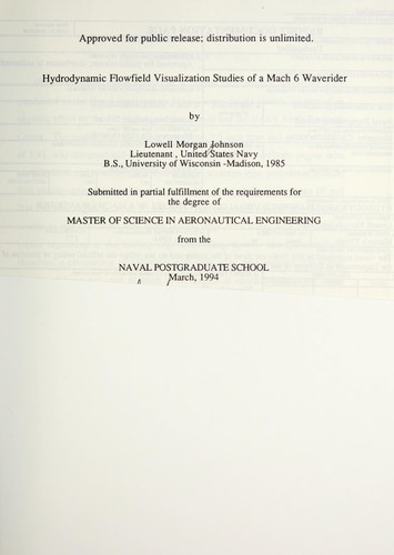 Cover for Hydrodynamic flowfield visualization studies of a Mach 6 waverider