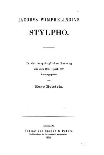 Cover for Iacobvs Wimphelingivs Stylpho.