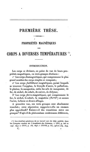 Cover for Propriétés magnétiques des corps à diverses températures