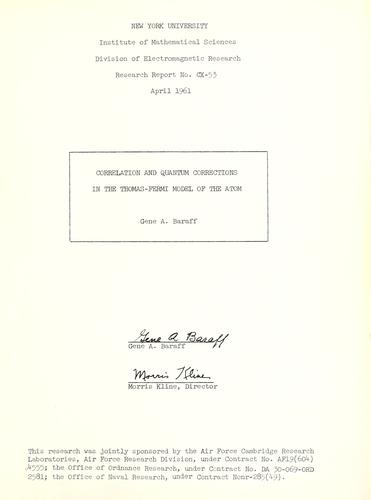 Cover for Correlation and quantum corrections in the Thomas-Fermi model of the atom.