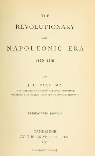 Cover for The revolutionary and Napoleonic era, 1789-1815.