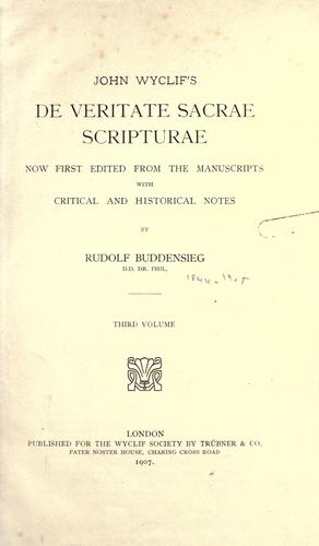 Cover for John Wyclif's de veritate sacrae scripturae
