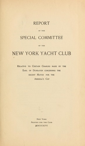 Cover for Report of the special committee of the New York Yacht Club