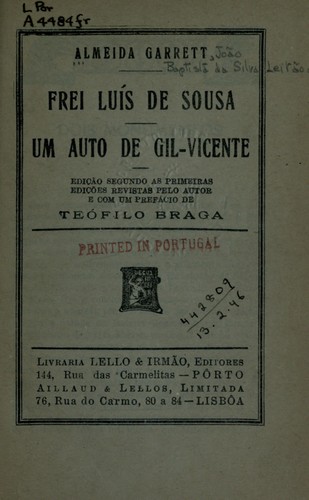 Cover for Frei Luís de Sousa.  Um auto de Gil-Vicente; ...