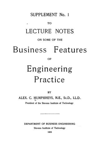 Cover for Supplement no. 1 to Lecture notes on some of the business features of engineering practice