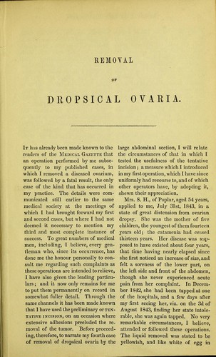 Cover for Removal of dropsical ovaria, by the large abdominal section