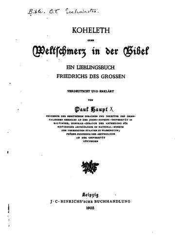 Cover for Koheleth: Oder Weltschmerz in der Bibel...