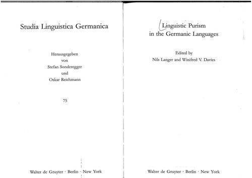 Cover for Studia Linguistica Germanica, vol. 75: Linguistic purism in the germanic languages