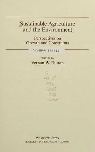 Cover for Sustainable agriculture and the environment
