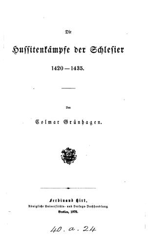 Cover for Die Hussitenkämpfe der Schlesier 1420-1435.
