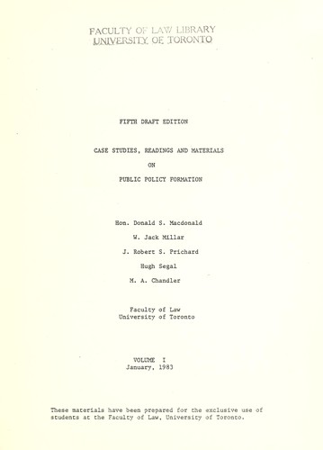 Cover for Case studies, readings and materials on public policy formation