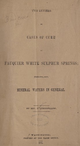 Cover for Two letters on cases of cure at Farquier White Sulphur Springs