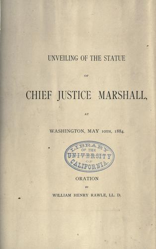 Cover for Unveiling of the statue of Chief Justice Marshall