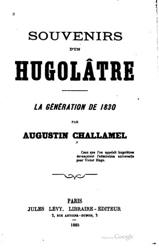 Cover for Souvenirs d'un hugolâtre