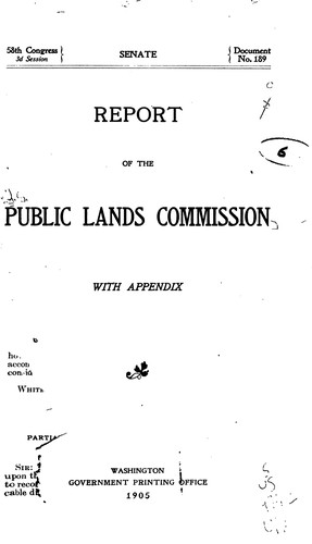 Cover for Report of the Public Lands Commission: With Appendix