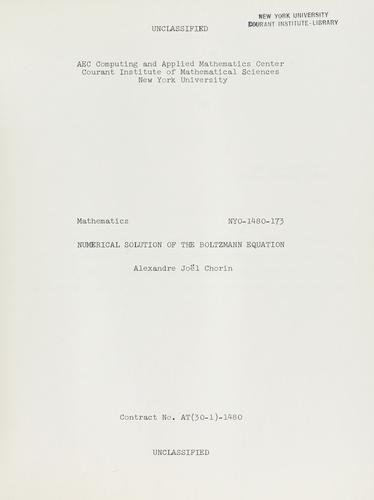 Cover for Numerical solution of the Boltzmann equation.