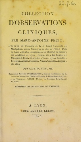 Cover for Collection d'observations cliniques par Marc-Antoine Petit