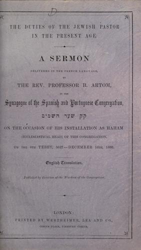 Cover for The duties of the Jewish pastor in the present age