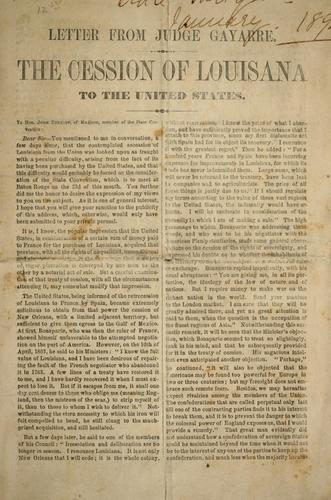 Cover for The cession of Louisana [!] to the United States