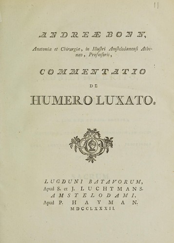 Cover for Commentatio de humero luxato
