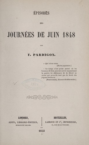 Cover for Épisodes des journées de juin 1848
