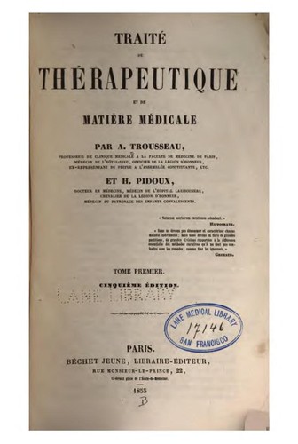 Cover for Traité de thérapeutique et de matière médicale v.1, 1855