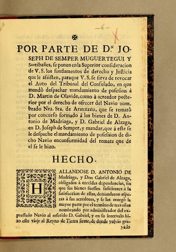 Cover for Por parte de Dn. Joseph de Semper Muguertegui y Santibañes