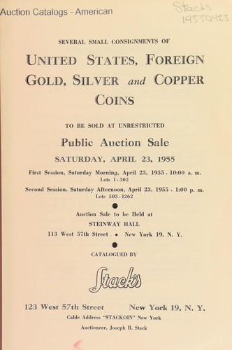 Cover for Several small consignments of United States, foreign gold, silver and copper coins