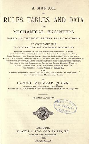 Cover for Manual of rules, tables, and data for mechanical engineers