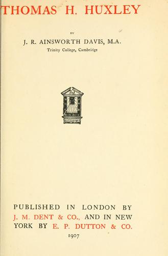 Cover for Thomas H. Huxley.