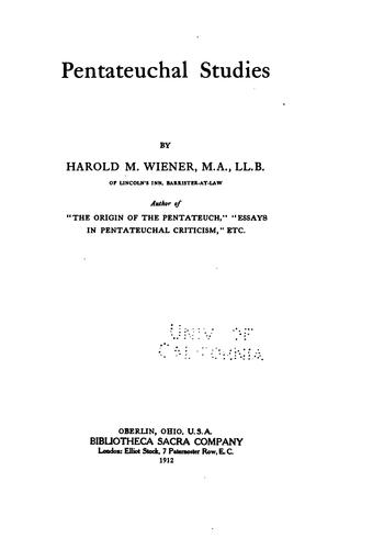 Cover for Pentateuchal Studies