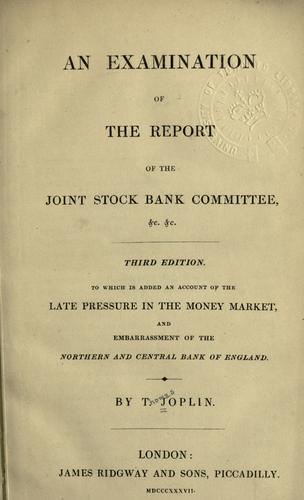 Cover for An examination of the report of the Joint Stock Bank committee, &c. &c.