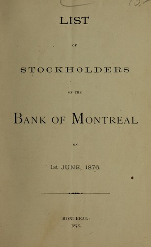 Cover for List of stockholders of the Bank of Montreal