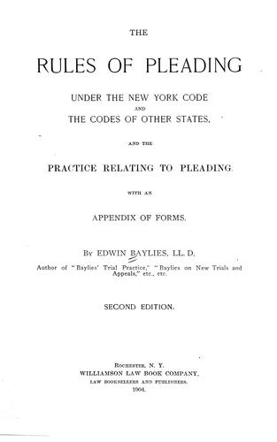 Cover for The rules of pleading under the New York code and the codes of other states