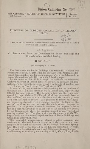 Cover for Purchase of Oldroyd collection of Lincoln relics ...