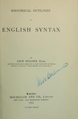 Cover for Historical outlines of English syntax