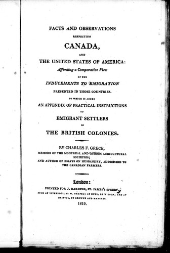 Cover for Facts and observations respecting Canada, and the United States of America