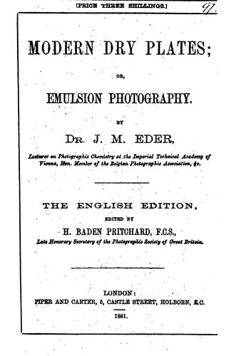 Cover for Modern dry plates; or Emulsion photography [tr. by H. Wilmer].