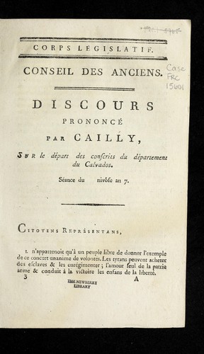 Cover for Discours prononce  par Cailly, sur le dep art des conscrits du de partement du Calvados
