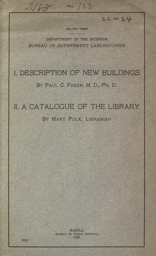 Cover for I. Description of new buildings
