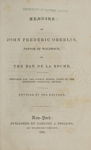 Cover for Memoirs of John Frederic Oberlin