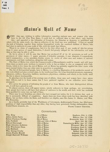 Cover for Maine's hall of fame