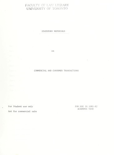Cover for Statutory materials on commercial and consumer transactions.
