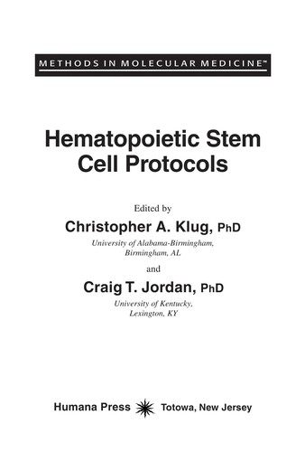 Cover for Hematopoietic stem cell protocols