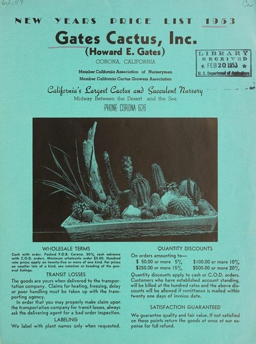 Cover for New Years price list 1953