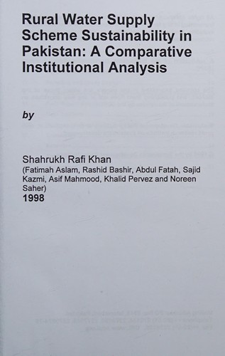 Cover for Rural water supply scheme sustainability in Pakistan