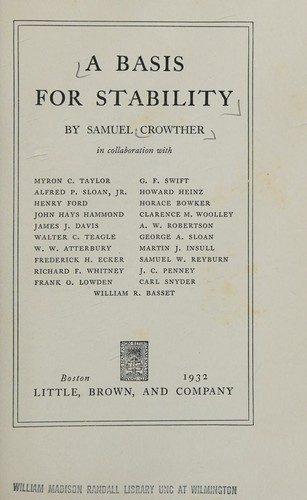 Cover for A Basis for Stability