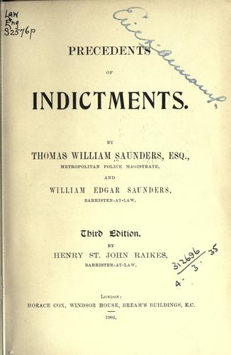 Cover for Precedents of indictments.