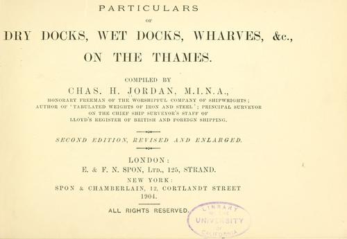 Cover for Particulars of dry docks, wet docks, wharves, &c., on the Thames ...